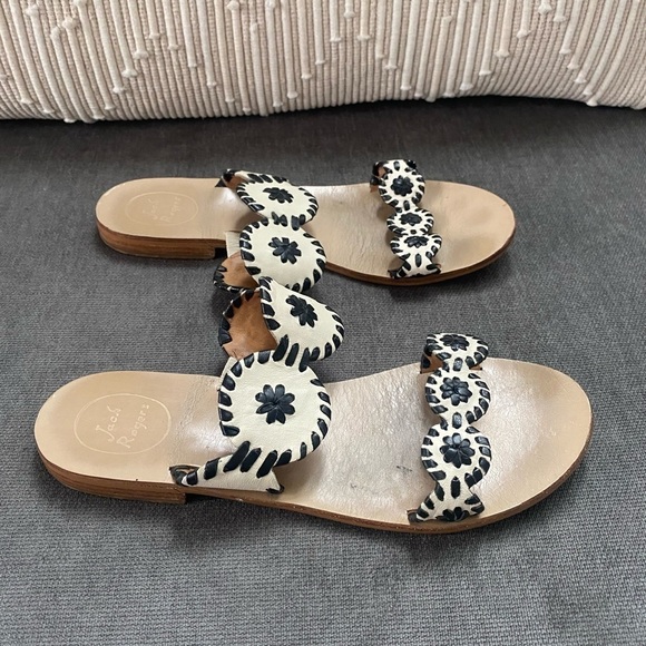 Jack Rogers Black and Ivory Classic Leather Thong Sandals Size 9.5M - Picture 4 of 5